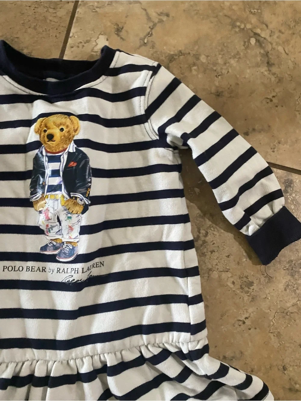 Ralph Lauren Baby Girl Polo Bear Long Sleeve Stripe Drop Waist Dress 12 Months